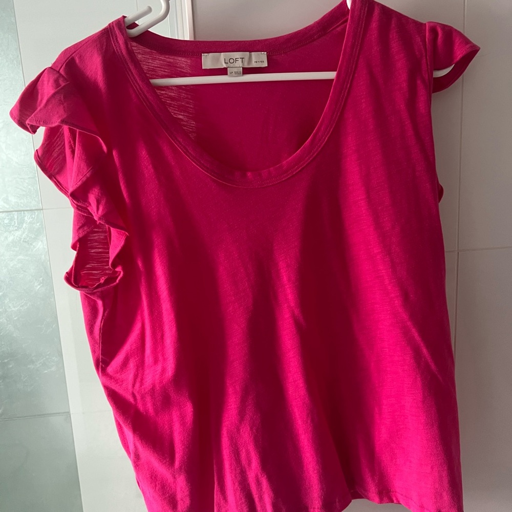 LOFT Pink Flutter Sleeve Ruffled Blouse